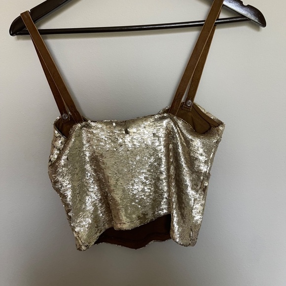 Free People River of Stars Gold Sequin Sparkle Bustier Crop Top - Picture 6 of 6